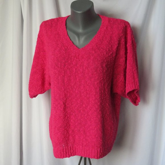 Vintage Slub Knit Short Sleeve Sweater 1980s - Picture 2 of 9